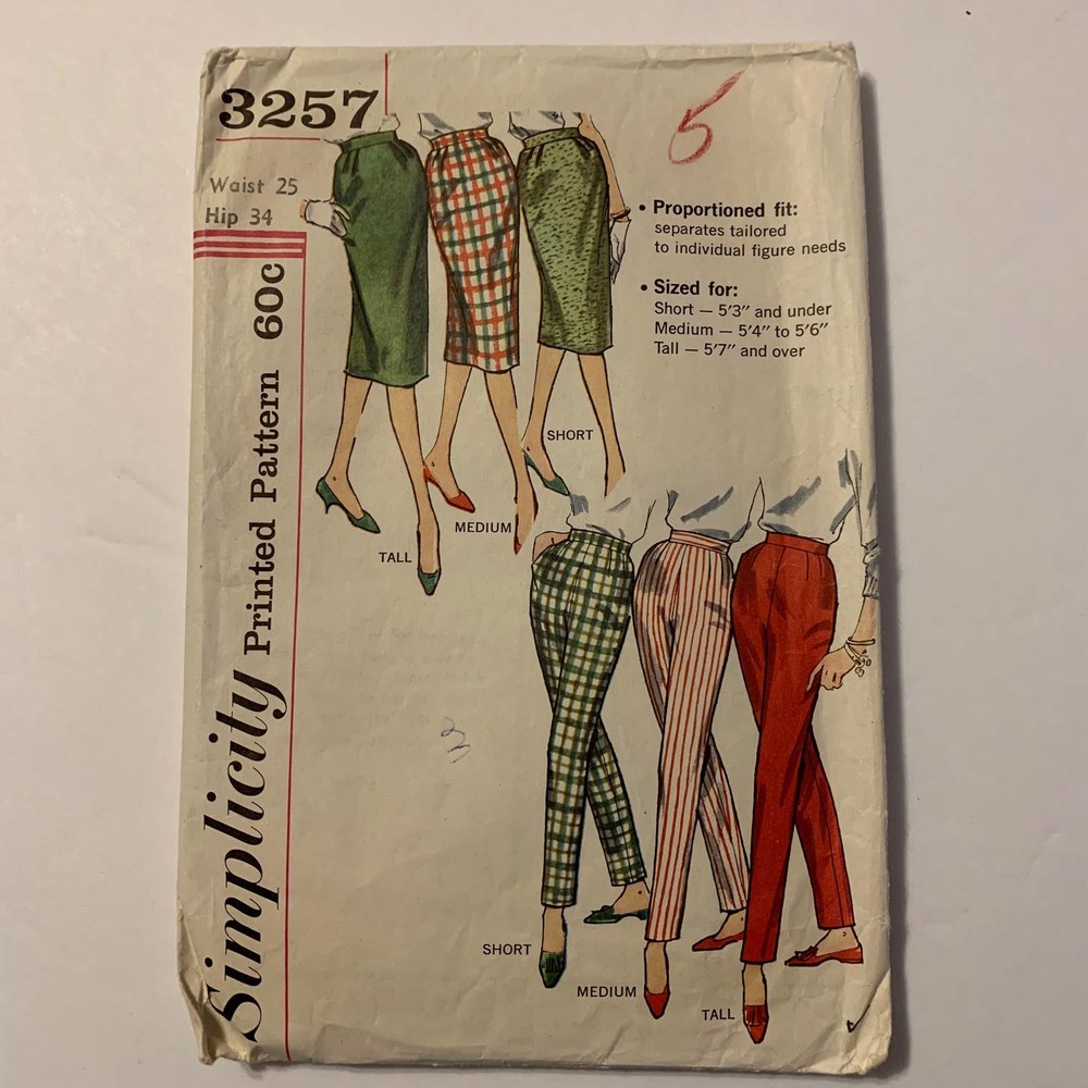 Simplicity Vintage 1950's Pattern #3257 Pants and Skirts
